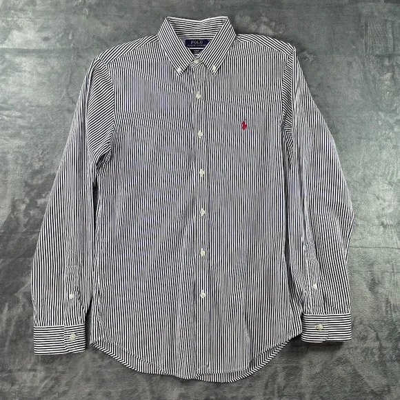 Polo Ralph Lauren Slim Fit Button Down Shirt Mens M Blue Striped Flesh Pony