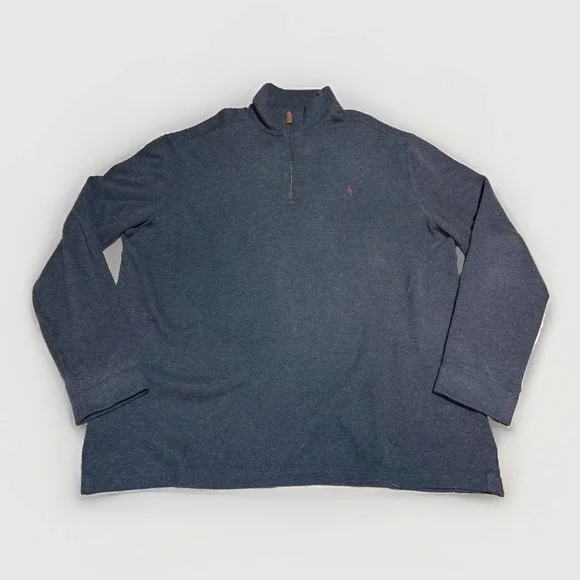 Polo Ralph Lauren Vtg Quarter Zip XL Pullover Charcoal Grey Cotton Knit Mens USA