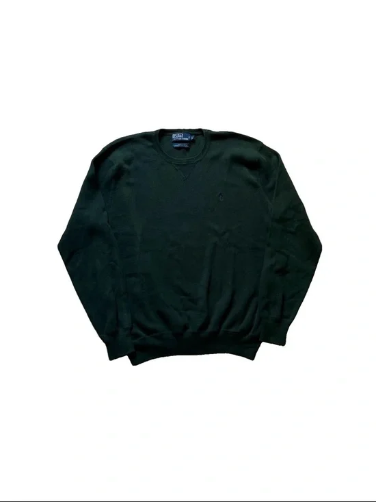 VTG Polo Ralph Lauren Men's Green Pullover 100% Cotton Sweater Size Large