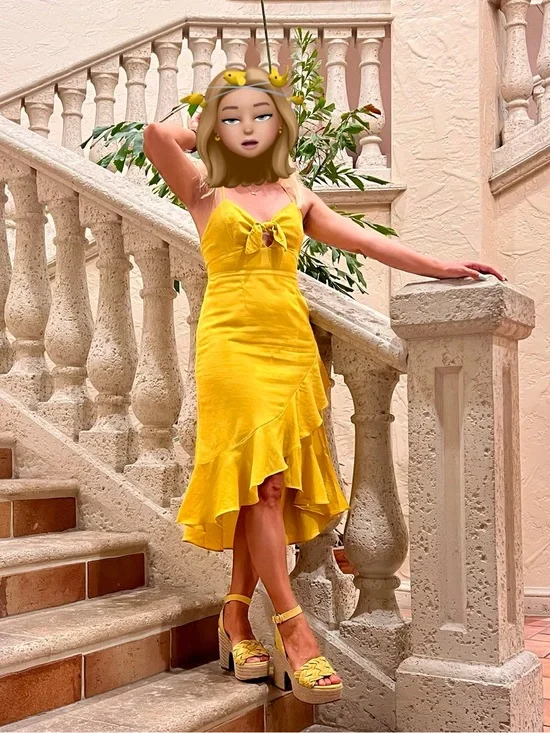 Yellow Ruffle Tie-Front  Dress