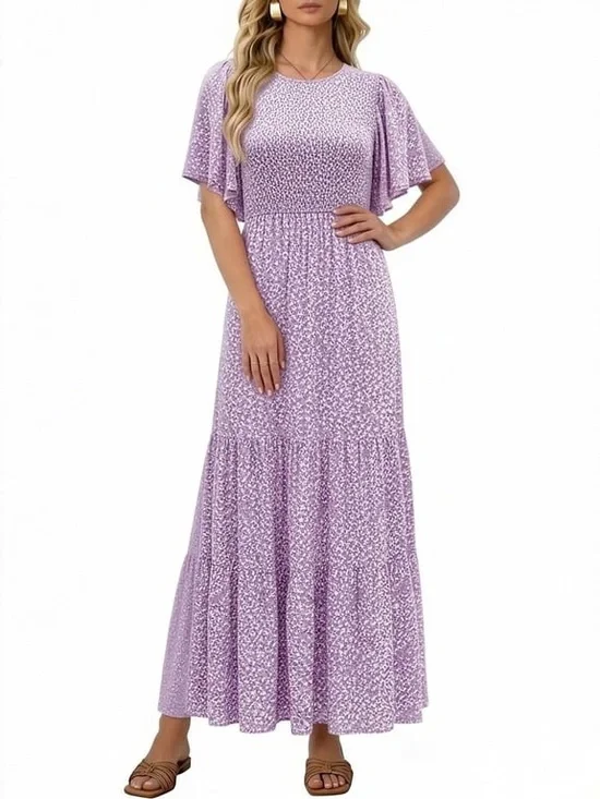 Lavender Floral Tiered Maxi Dress - Women Size M