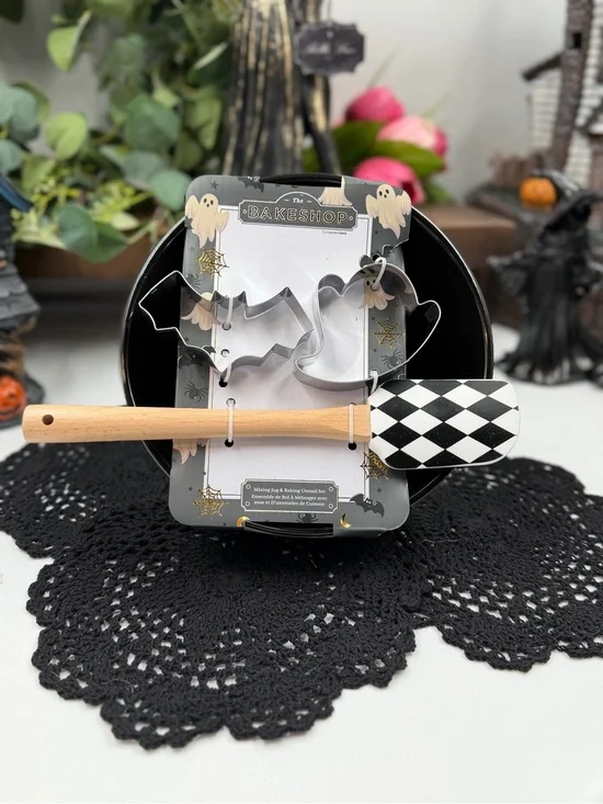 the bakeshop halloween mixing bowl spatula cookie cutter set