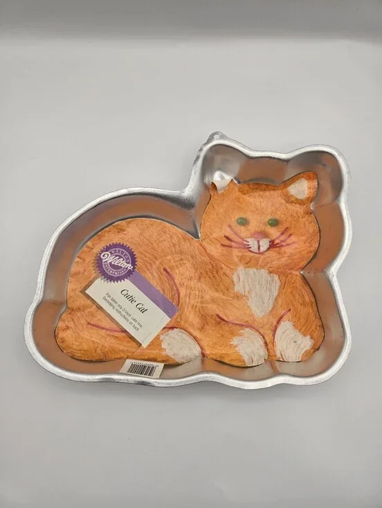 Vintage Wilton 1989 Cutie Cat Aluminum Cake Pan With Insert