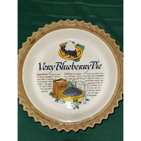 Vtg Very Blueberry Pie Ceramic Recipe Plate Scalloped Fluted Brown Rim Japan 10