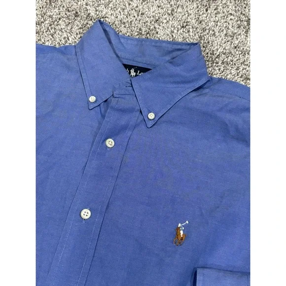 Ralph Lauren Size 15.5 X 34  Men's Long Sleeve Button Down Shirt Blue Yarmouth