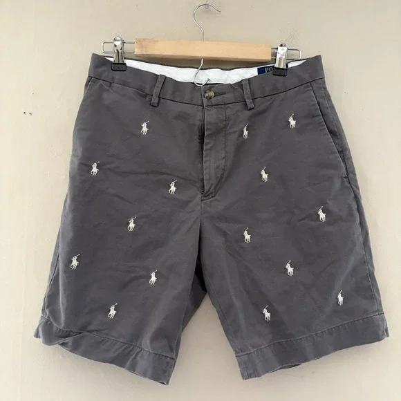 Polo Ralph Lauren Mens Pony Shorts Size 30 Gray AOP Preppy Stretch Classic 8