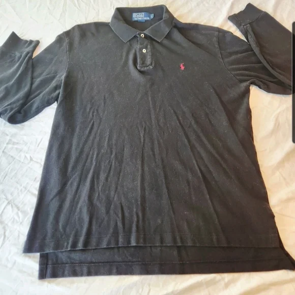 Polo Ralph Lauren Men's Long Sleeve Size Large Black Collar Buttons Cotton
