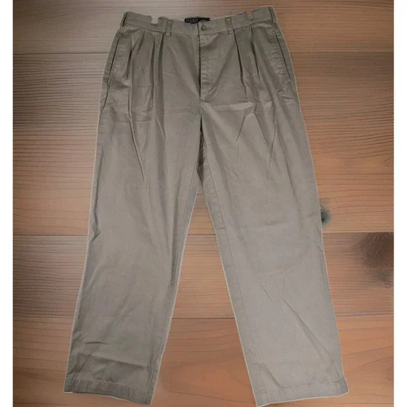 Vintage Polo Ralph Lauren Andrew Pant Khaki Pleated Chino Pants Mens 36x30