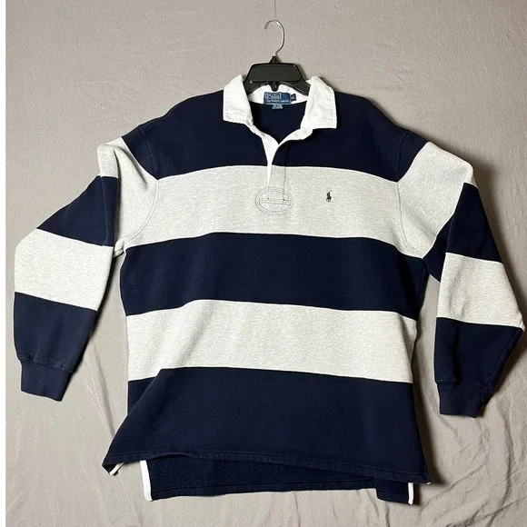 Polo Ralph Lauren Rugby Sweatshirt Mens XL Striped Navy Gray EUC