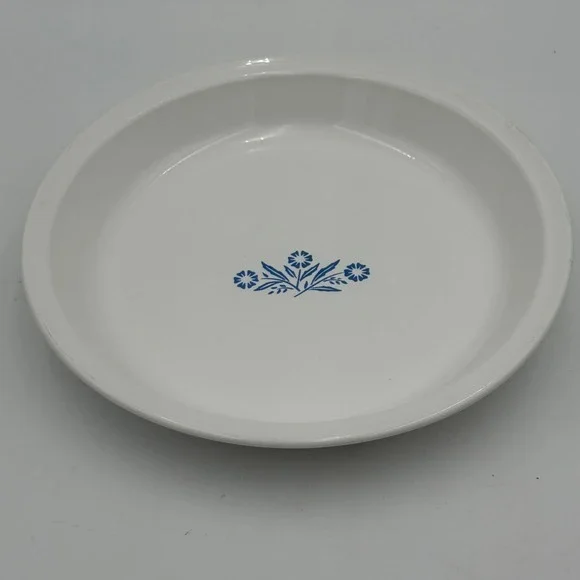 Vintage Corning Ware Blue Cornflower 9 Inch Pie Plate P-309 White Pyroceram USA