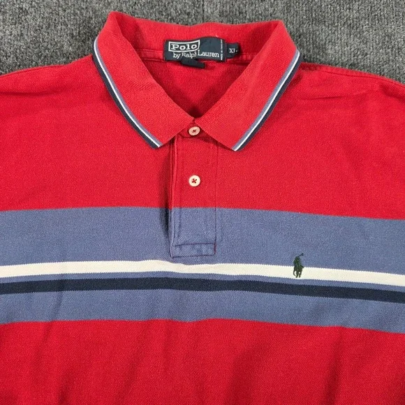 Polo Ralph Lauren Men's XL Red White Blue Cotton Polo Shirt Vintage