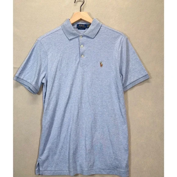 Polo Ralph Lauren Mens Light Blue Heathered Classic Fit Short Sleeve Polo