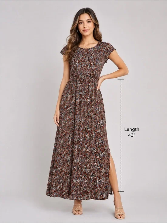 Lulus Women's Floral Maxi Dress Size XS Black Multicolor Short Sleeve