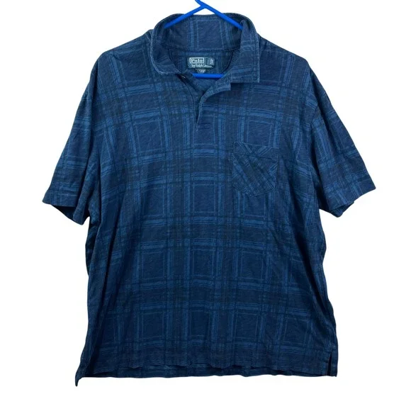 Vintage Y2K Polo Ralph Lauren Plaid Print Shirt Mens 2XL Blue Pocket