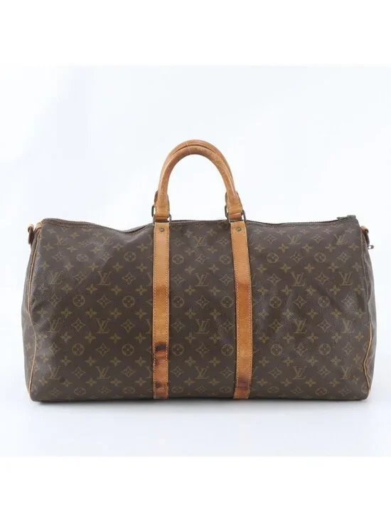Louis Vuitton Monogram Keepall 55 Leather Boston Bag Tote Carry