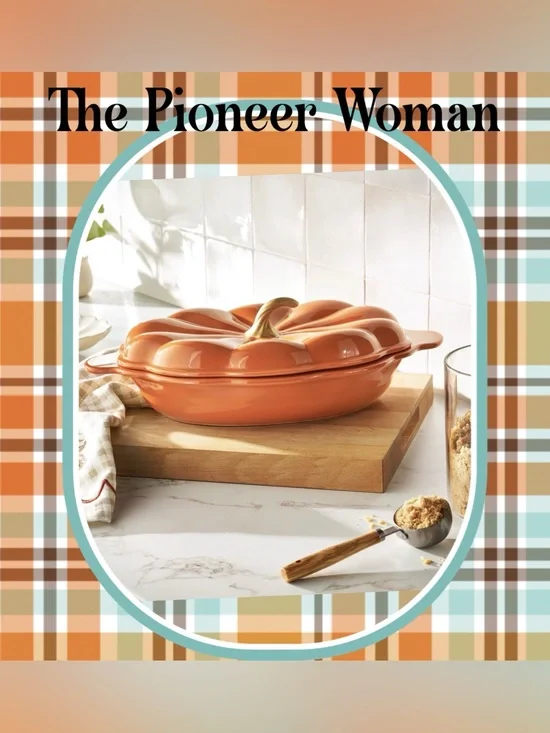 The Pioneer Woman 3 Quart Stoneware Ovel Pumpkin Baker W/Lid NIB!