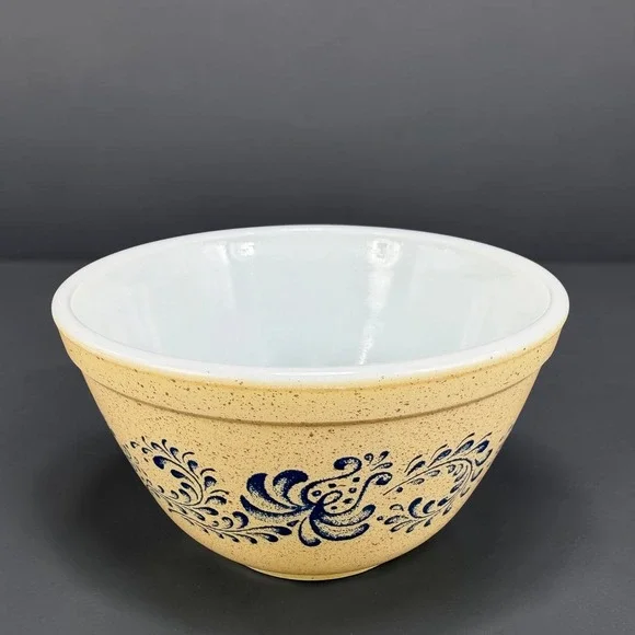 Pyrex Homestead Mixing Bowl 401 750ml Tan Speckled Blue Floral Vintage 6 Inch