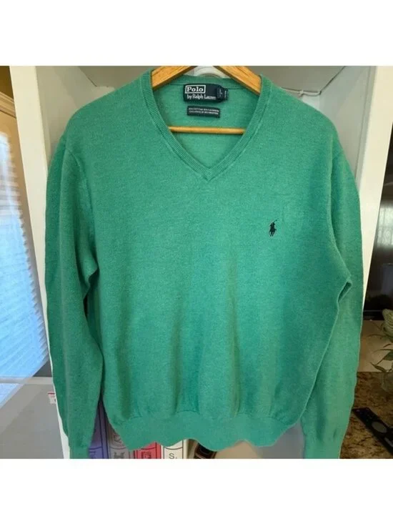 Polo by Ralph Lauren Men's Green V-Neck Sweater
