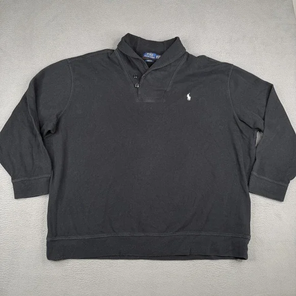 Polo Ralph Lauren Sweatshirt‎ Mens Big 3X Black Estate Rib Shawl Collar Pullover