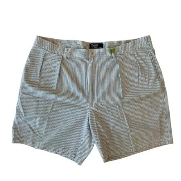 Polo Ralph Lauren Mens Seersucker Pleated Tyler Shorts 40 Blue Striped Preppy