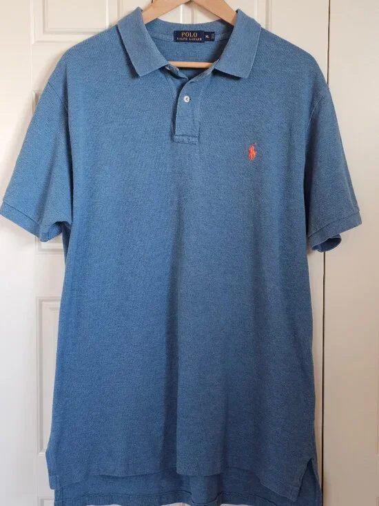Polo Ralph Lauren Polo Shirt Men XL Blue Heather Orange Pony 100% Cotton