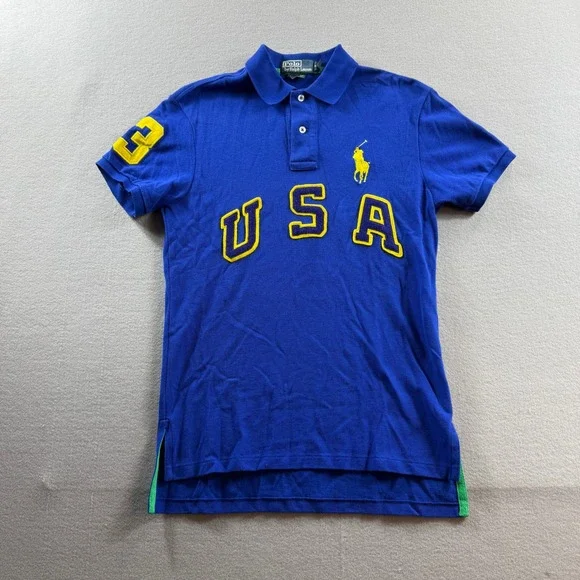 Polo Ralph Lauren Polo Shirt Mens Small Blue USA Big Pony Custom Fit Rugby