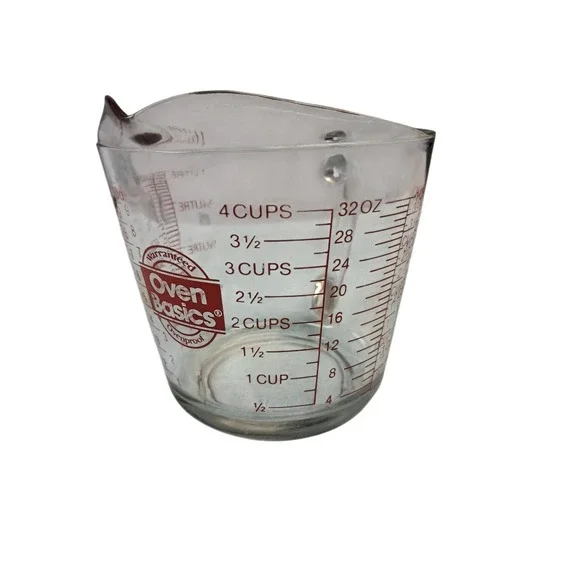 Anchor Hocking Oven Basics 4 Cup/1 Litre/1‎ Quart Glass Measuring Cup Red Print