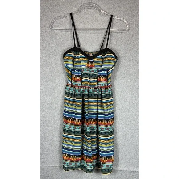 Xhilaration Dress Womens Small Striped Spaghetti Strap Boho Adjustable Sundress