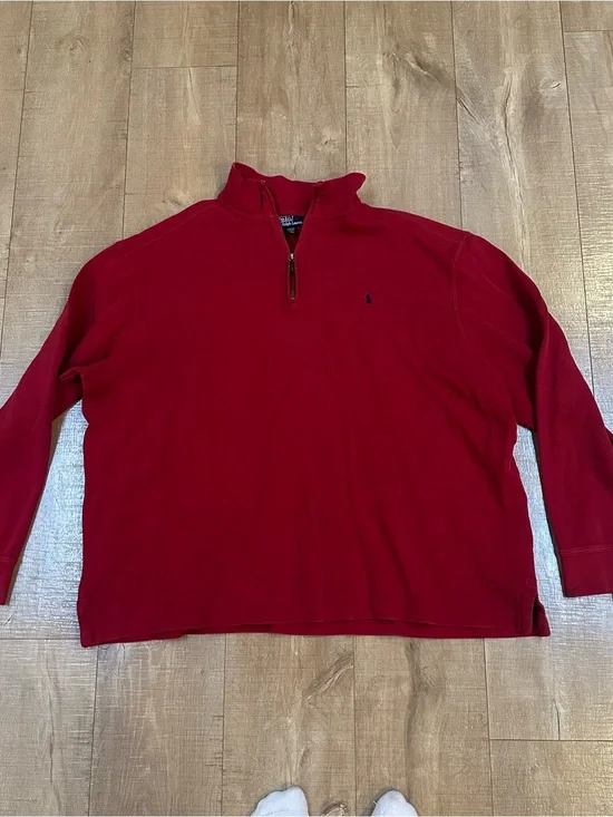 Polo by Ralph Lauren Red Zip-Neck Cotton Top