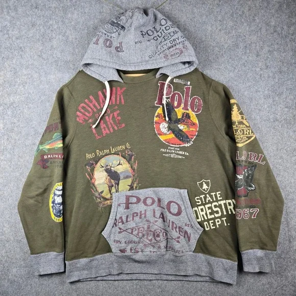 Polo Ralph Lauren Sportsman Country Hoodie Mens XL Green Graphic Wildlife