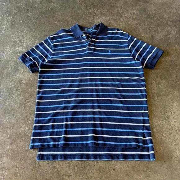 Polo Ralph Lauren Y2K Striped Polo Shirt Navy Men's Large