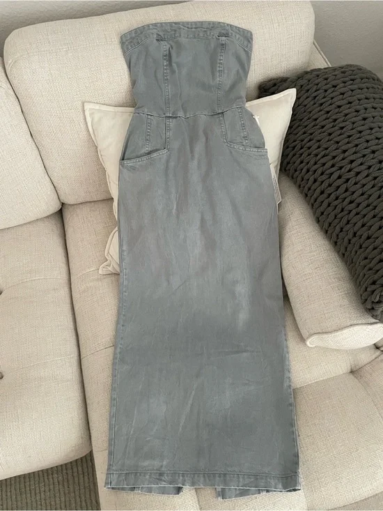 NWT Young Fabulous & Broke Denim Chambray Tube Strapless Midi Dress Light Wash
