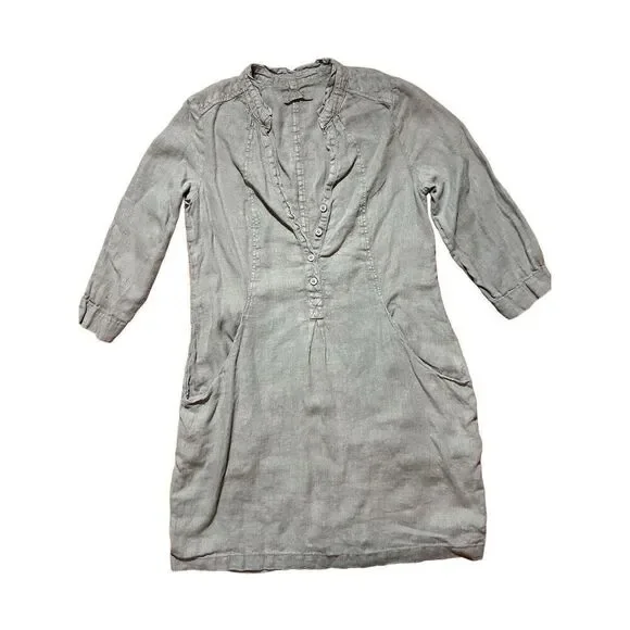 Backstage by OSKA Olive Green 100% linen‎ dress pockets cottage prairie sz S