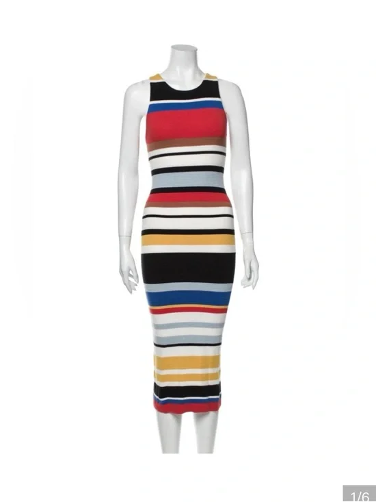Sleeveless Multicolor Striped Midi Dress