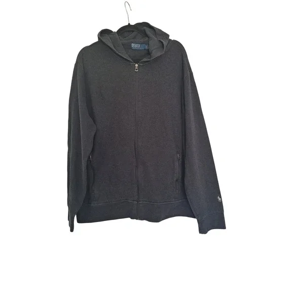 Polo Ralph Lauren Mens XL Full Zip Hoodie Charcoal Gray Fleece Jacket Pony Logo