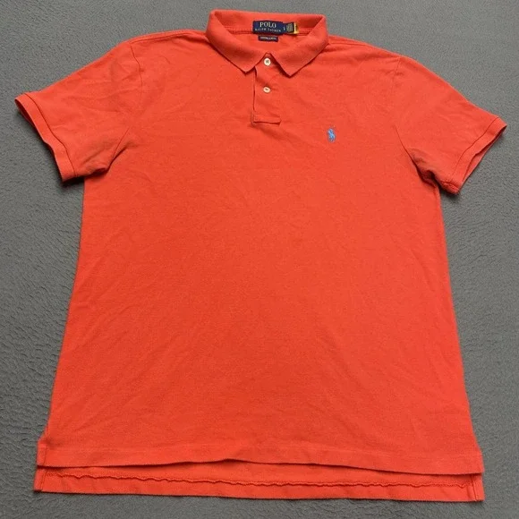 Polo Ralph Lauren Polo Shirt Mens Large Orange Custom Slim Fit Cotton Pony Logo