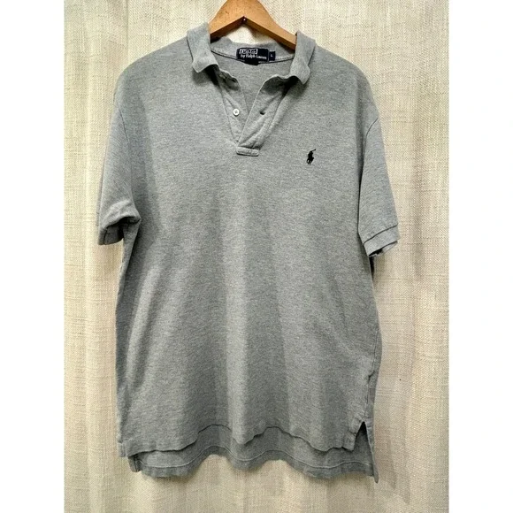 Polo Ralph Lauren Shirt Mens Large Gray Short Sleeve Mesh Pony Logo Classic Fit