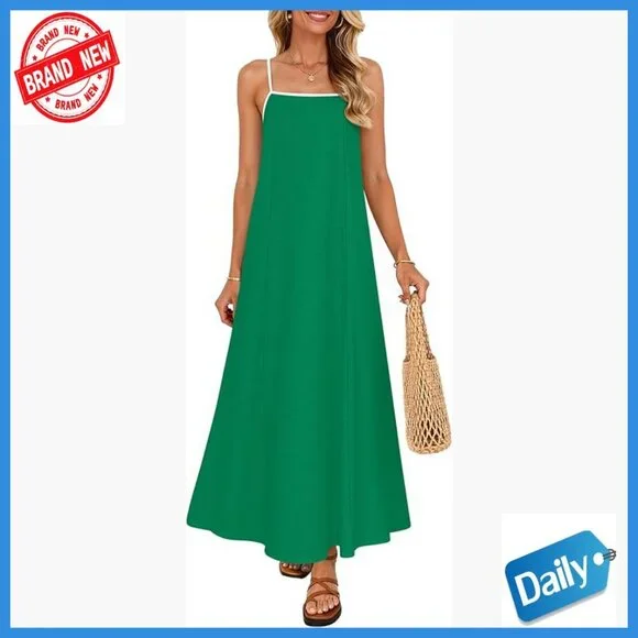 Sleeveless Maxi Dress Spaghetti Straps Square Neck Backless Loose Fit