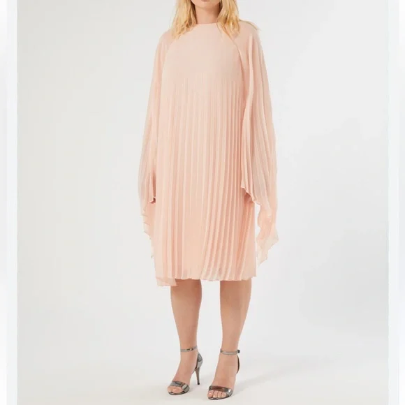 Alex Marie Jordan Sleeveless Cape Pleated Drape Sleeve Dress Pink Lined 1X 18W