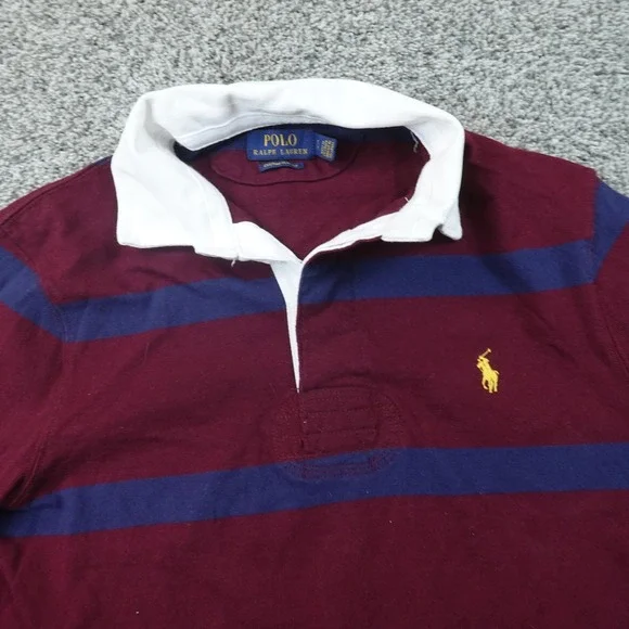 Polo Ralph Lauren Rugby Shirt Mens S Red Blue Stripe Long Sleeve Golf Pony Logo