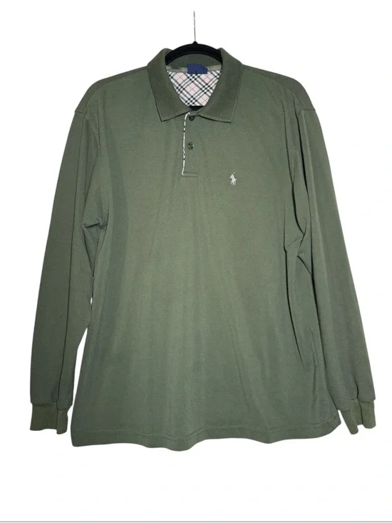 POLO Ralph Lauren Long Sleeve Polo Shirt Olive Green Size XXL White Pony