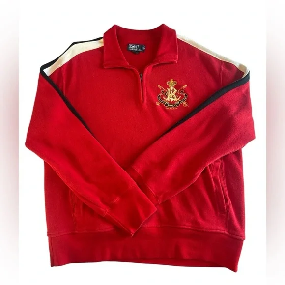 Vintage Polo by Ralph Lauren Red Zip Up Sweater with High Collar