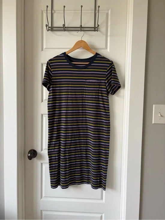 Pact Softspun Navy Striped Short Sleeve T-Shirt Dress S