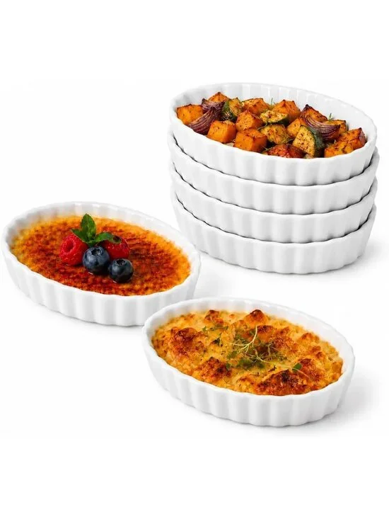 Set of 6 Oven Safe Ceramic Ramekins - 4 Oz White Dishes for Creme Brulee