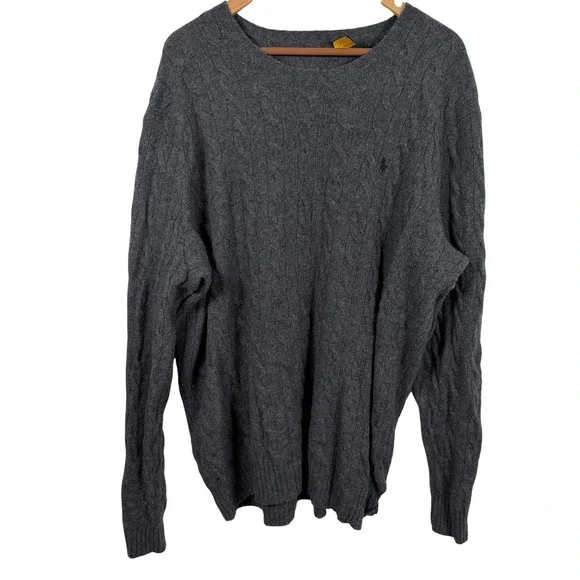 Polo Ralph Lauren Cable Knit Sweater Mens XLT Grey Excellent Wool Cashmere Blend