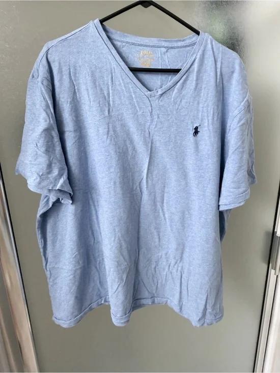 Polo by Ralph Lauren Light Blue V-Neck Men's Shirt with Embroidered Pony