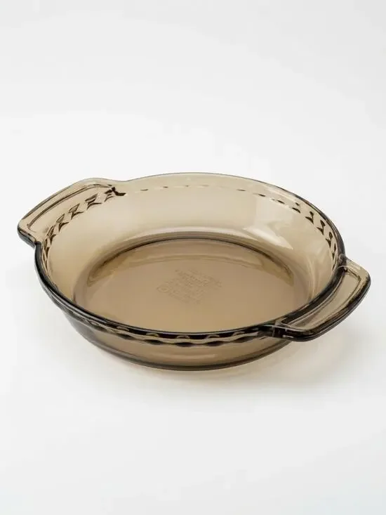 Vintage Anchor Hocking Deep Pie Plate 9 Inch, Smoke Amber Glass Ovenware Dish