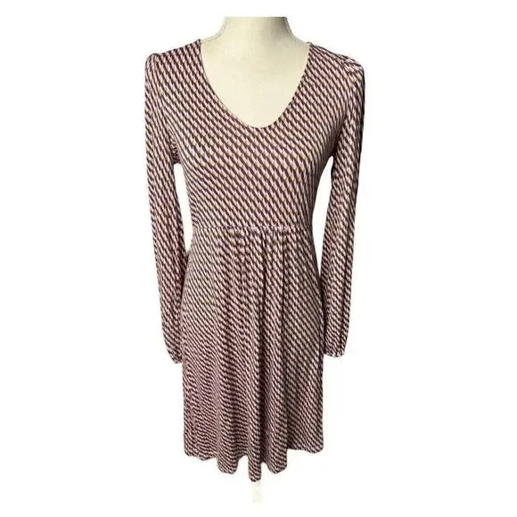 Boden US 4 Pink Navy Gold Scoop Neck Long Sleeve Knit Jersey Dress US 4