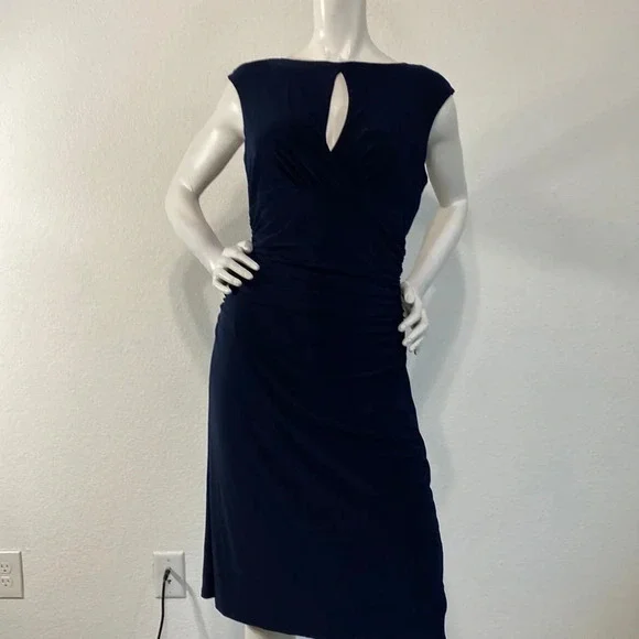 Lauren Ralph Lauren Navy Blue Knee Length Sleeveless Pencil Sheath Dress Size 12