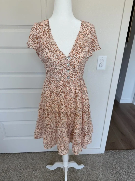 Petal & Pup Rust and Cream Ditsy Floral Mini Dress